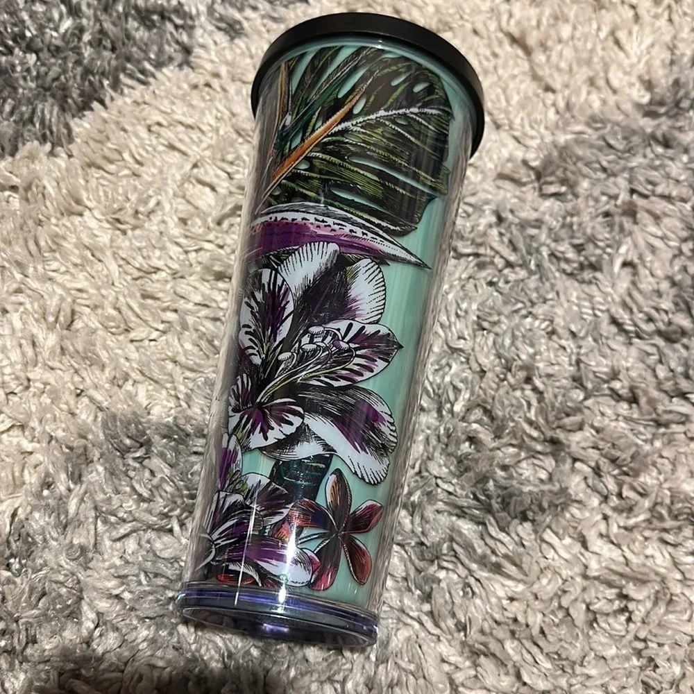 Rare Starbucks Tropical Floral Teal 24 oz Tumbler